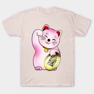 Pink maneki lucky cat with coin T-Shirt